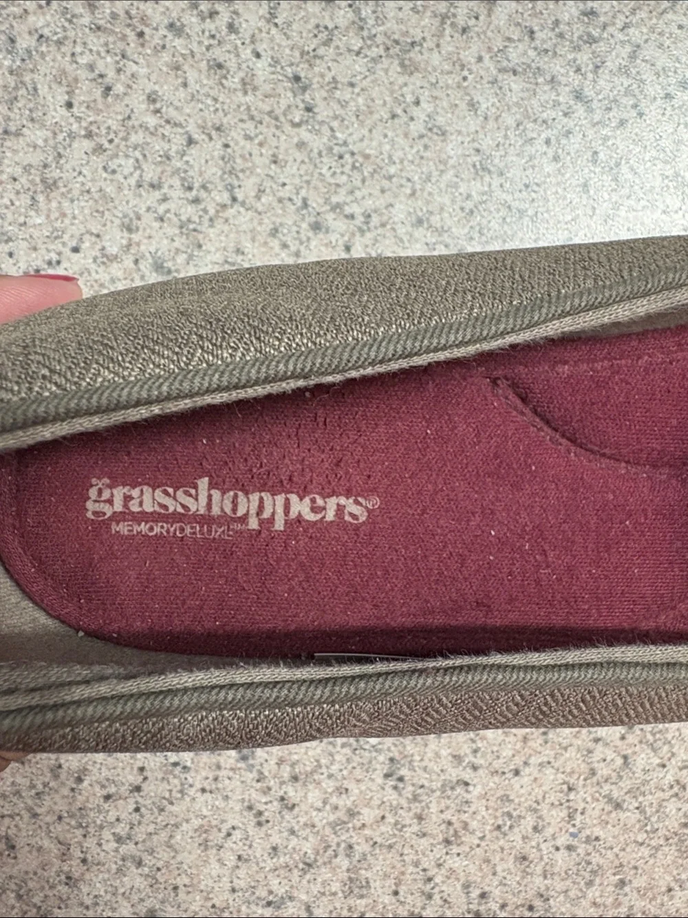 Keds Olive Textured Slip-On Flats with Burgundy Insole